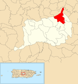 Location of Gato within the municipality of Orocovis shown in red