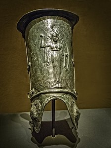 Shin guard depicting the goddess Athena