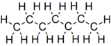 Skeletal formula of heptane of all implicit carbons shown, and all explicit hydrogens added