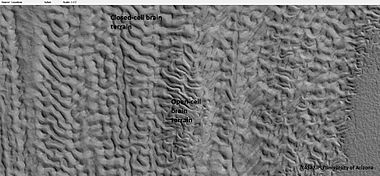 Open- and closed-cell brain terrain, as seen by HiRISE, under HiWish program.