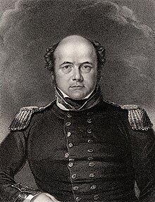 An engraving of John Franklin, wearing a naval uniform