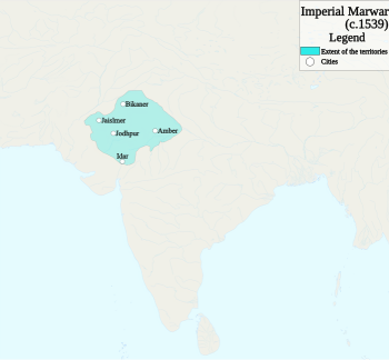 The Kingdom of Marwar at its greatest extent c. 1539, under Maldeo Rathore[1][2]