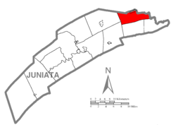 Map of Juniata County, Pennsylvania highlighting Monroe Township