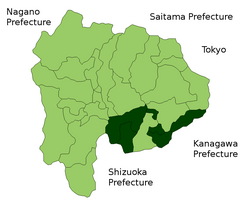 Location of Minamitsuru in Yamanashi