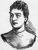 Ink drawing of a woman with dark hair in an updo. She is wearing a beaded choker necklace.