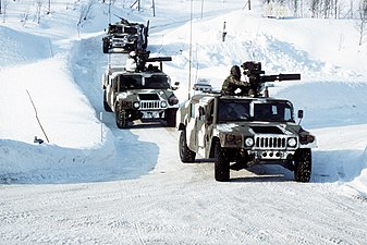 Humvees with BGM-71 TOW anti-tank weapons systems in Norway during Operation Cold Winter '87.