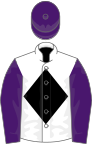 White, black diamond, purple sleeves and cap