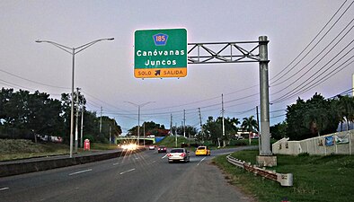 PR-3 east at the exit to PR-185 in Canóvanas barrio-pueblo