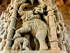 Execution by elephant carved on a pillar