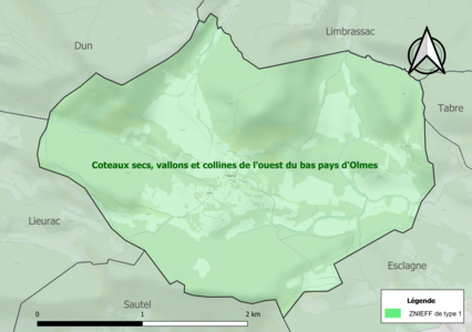 Carte de la ZNIEFF de type 1 sur la commune.