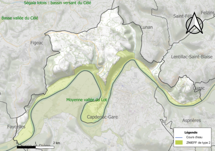 Carte de la ZNIEFF de type 2 sur la commune.