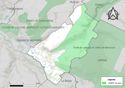 Carte de la ZNIEFF de type 1 sur la commune.