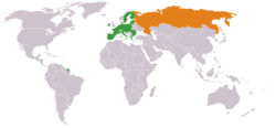 Map indicating locations of EU and Russia