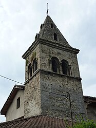 The bell tower of the church in Vourey