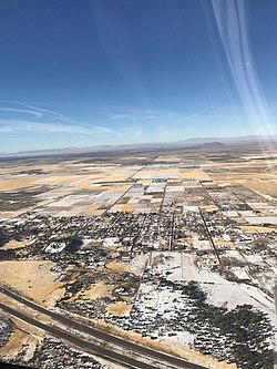 Aerial view of Holden, with Interstate 15 in bottom left, November 2015