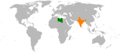 Map indicating locations of Libya and India