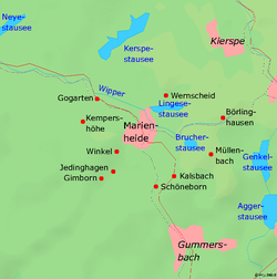 Karte von Marienheide mit den wichtigsten Ortsteilen