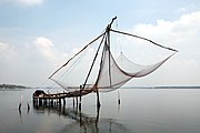 An example of the Chinese fishing nets of Cochin. Fisheries in India is a major industry in its coastal states, employing over 14 million people. The annual catch doubled between 1990 and 2010.