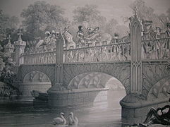 The Lord of the Tournament (Earl of Eglinton) and his esquires and retainers crossing the bridge[44]