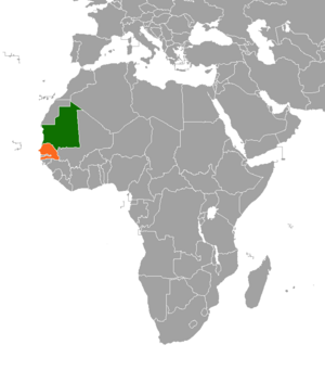 Mapa indicando localização da Mauritânia e do Senegal.