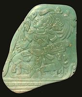 Jadeite pectoral from the Maya Classic Period. (195mm high)