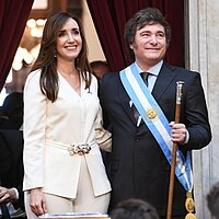 Victoria Villarruel and Javier Milei standing inside the Argentine Senate
