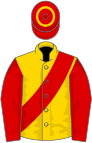 Gold, Red sash, sleeves and cap with Gold hoop