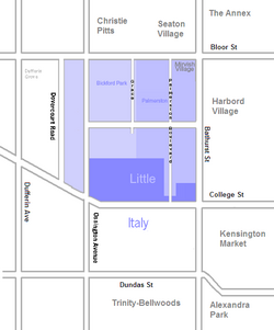 The areas of Palmerston-Little Italy. Boundaries are approximate.