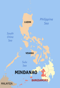 Mapa han Pilipinas nga nagpapakita kon hain nahimutangan an Autonomo nga Rehiyon han Bangsamoro ha Muslim Mindanao