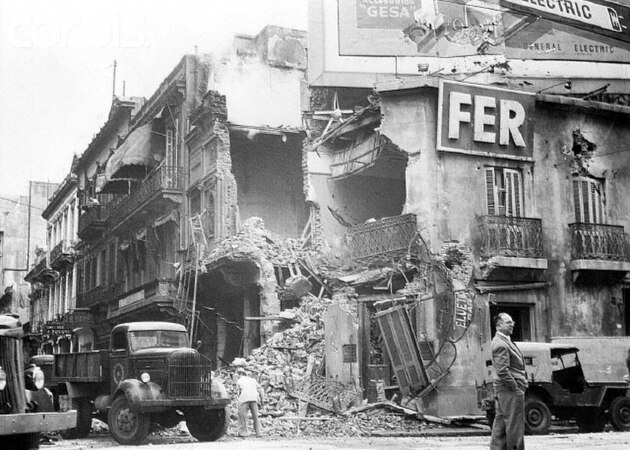 Headquarters of the ALN in Buenos Aires after being assaulted by rebel tanks, 21 September 1955
