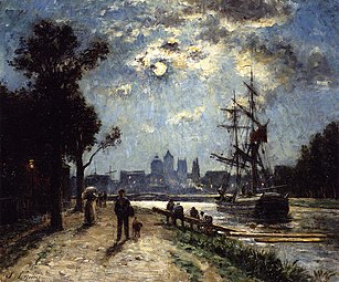 Caen, le long de l'Orne, cours Caffarelli, effet de lune, vers 1876 Collection privée, Vente 2004.