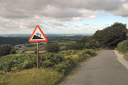 Percent used to indicate a road's steepness down.