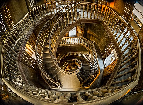 Inner staircase of the Baron Empain Palace tower in Cairo, Egypt Photo by Manadily