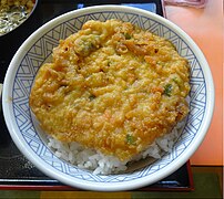 Shinagawa-don, rice and fried patty made of sakura shrimp and onions