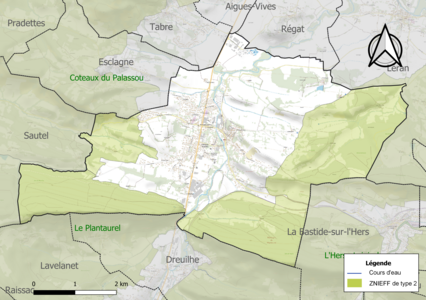 Carte des ZNIEFF de type 2 sur la commune.