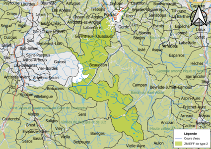 Carte des ZNIEFF de type 2 sur la commune.