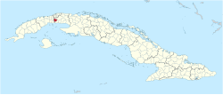 Quivicán municipality (red) within Cuba