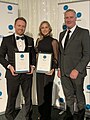 Aaron Rees (DWC Marketing and Communications Manager), Noora Tuikkanen (DWC Digital Marketing Officer) and Heath Milne (DWC Chief Executive) at the 2023 PRINZ Awards.