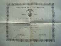 leftDiploma otorgado en ocasión de su nombramiento como Chevalier de la Ordre National de la Légion d'Honneur en 1878.