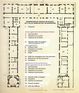 Plan de la distribution du château de Sceaux d'après la description de 1778.