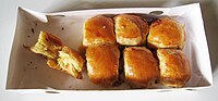 Durian Keju Bollen, a pastry filled with cheese and durian cream in Bandung, West Java