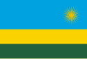 Flag of Rwanda: Blue, yellow and green stripes with a yellow sun in top right corner