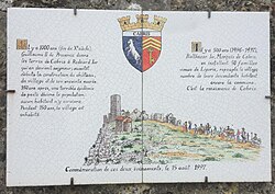 Plaque commémorative de la fondation (en 997) et de la renaissance (en 1497) du village de Cabris - Plaque déposée en 1997 sur les murs de l'ancien château.