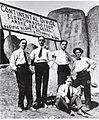 Fred Karno (1st), Stan Laurel (2nd) and Charles Chaplin (3rd) with other two more actors in 1913.