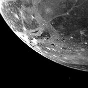 Icy surface of Ganymede as photographed from 253,000 km