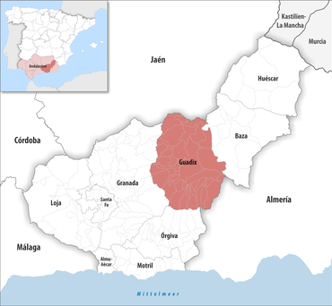 Die Lage des Gerichtsbezirk Guadix in der Provinz Granada