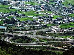 Kawauchi Interchange [ja] and a corner of Tōon City, Ehime Prefecture