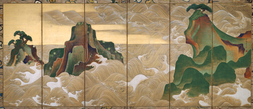 Ogata Kōrin's Waves at Matsushima, early 18th century, 1826 copy by Sakai Hōitsu