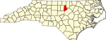 Mapa de Carolina del Norte con la ubicación del condado de Durham