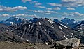 Marmot's north aspect centered, seen from The Whistlers. Mt. Edith Cavell to left, Throne Mountain to right.